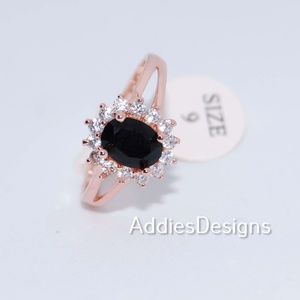 Black CZ Rose Gold Plated Ring, Size 9